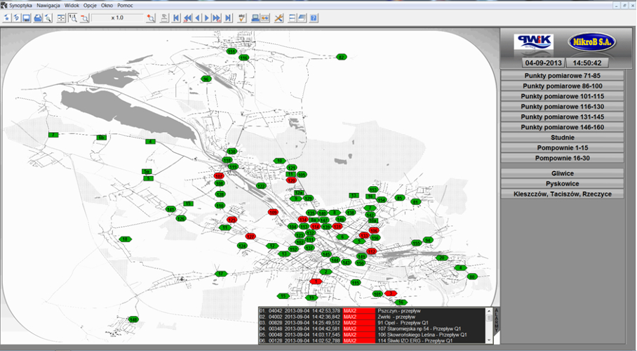 RYS. 1 Ekran dyspozytorski systemu monitoringu PWiK Gliwice