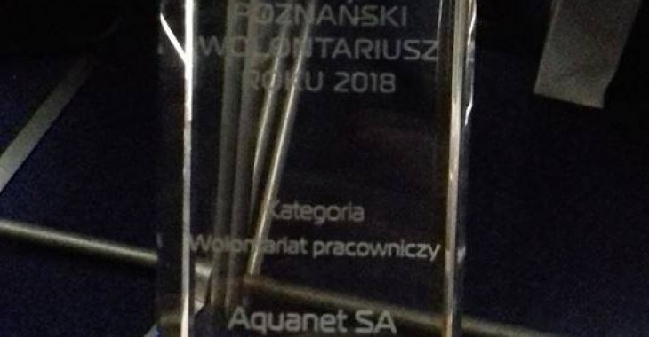 Aquanet wyróżnione w konkursie Poznański Wolontariusz Roku Aquanet wyróżnione w konkursie Poznański Wolontariusz Roku