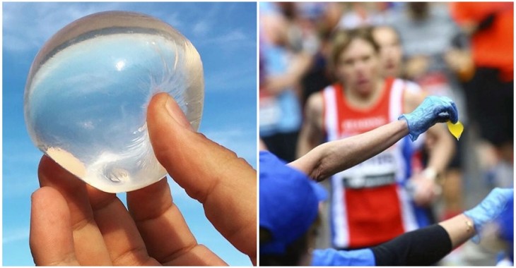 Podczas Maratonu Londyńskiego rozdawano biegaczom jadalne kapsułki z wodą zamiast tysięcy plastikowych butelek Podczas Maratonu Londyńskiego rozdawano biegaczom jadalne kapsułki z wodą zamiast tysięcy plastikowych butelek