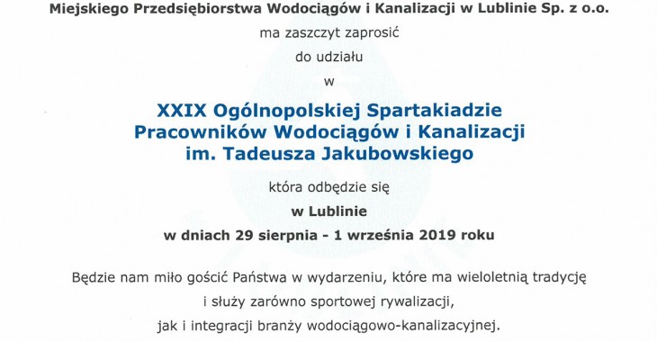 Spartakiada Pracowników Wodociągów i Kanalizacji - już wkrótce Spartakiada Pracowników Wodociągów i Kanalizacji - już wkrótce